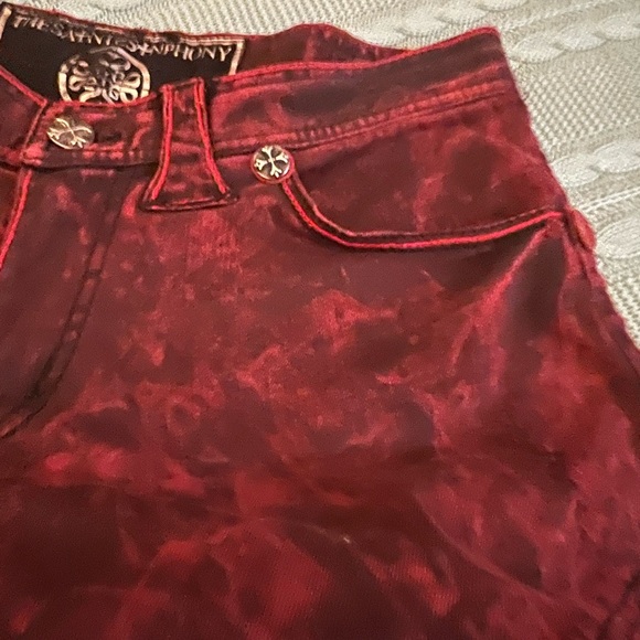 TheSaintsSinphony OOAK Distressed Studded Studded Moto Denim Shorts - Picture 1 of 11